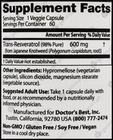 Doctor's Best High Potency Trans-Resveratrol 600, 600mg (60 caps) - Organics.ph