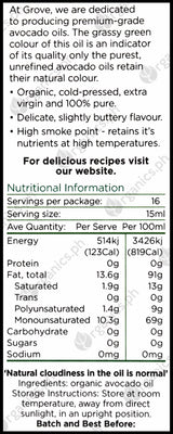 Grove Organic Extra Virgin Cold Pressed Avocado Oil (250ml) - Organics.ph