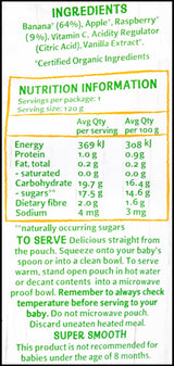 Only Organic Baby Food 8+ months - Banana Raspberry & Vanilla (120g) - Organics.ph