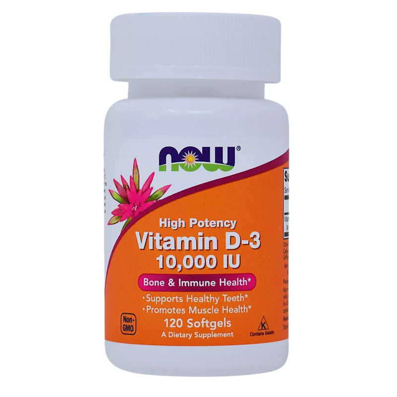 Now High Potency Vitamin D3 10000 IU (120 Softgels) - Organics.ph
