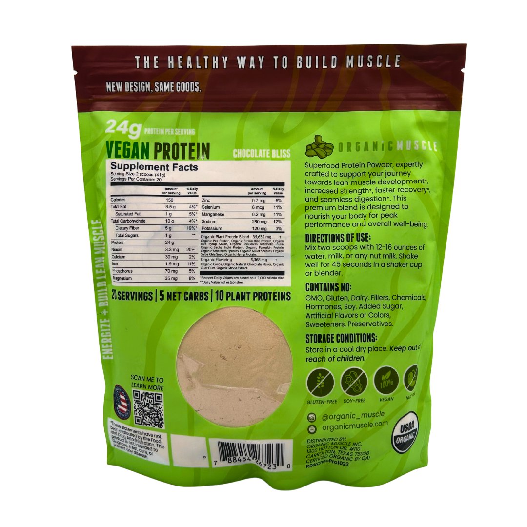 Organic Muscle Vegan Protein Powder - Dark Chocolate (820g)