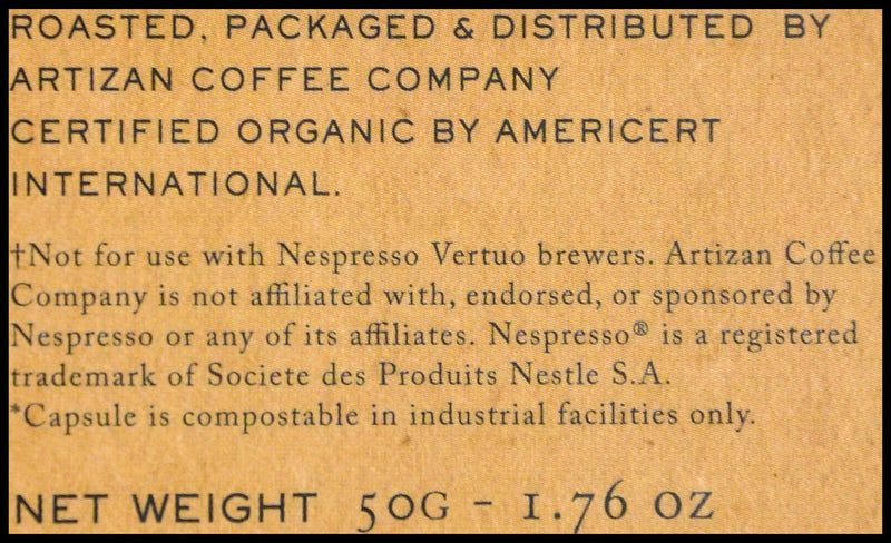 Artizan Organic Nespresso Coffee Pods - Cuba Mia Espresso Blend (10 pods) - Organics.ph
