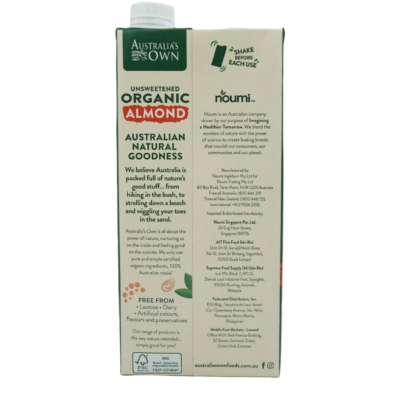 Australia's Own Organic Almond Milk - Unsweetened (1 liter) - Organics.ph