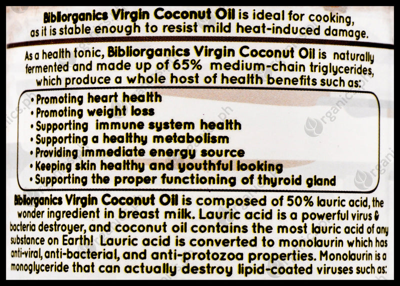 Bibliorganics Virgin Coconut Oil (750ml) - Organics.ph