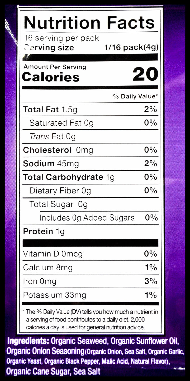 C-Weed Organic Roasted Seaweed Snack - Sweet Onion (4g x 16 packs) - Organics.ph