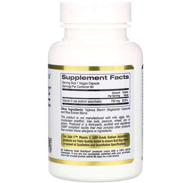 California Gold Non-Acidic Vitamin C 750mg (60 caps) - Organics.ph