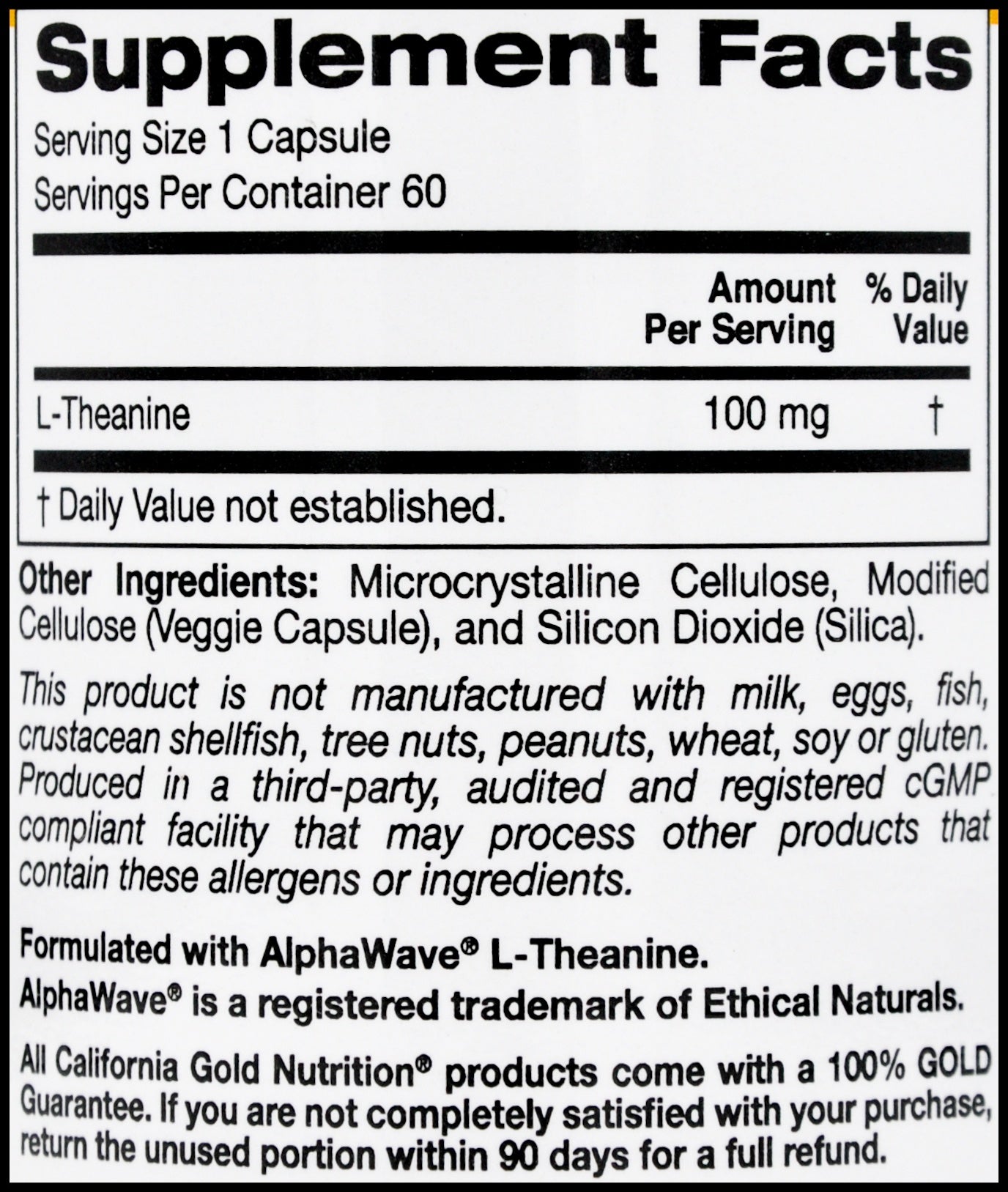 California Gold Nutrition L-Theanine 100mg (60 caps)