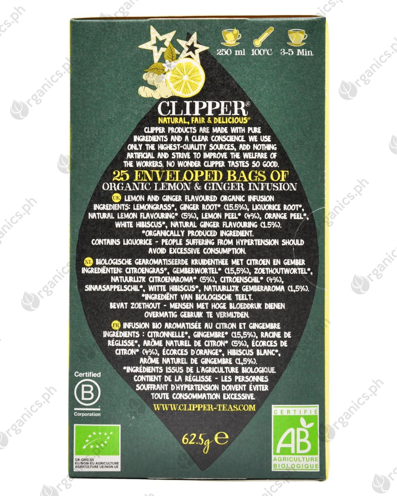 Clipper Organic Tea - Lemon & Ginger (25 bags) - Organics.ph