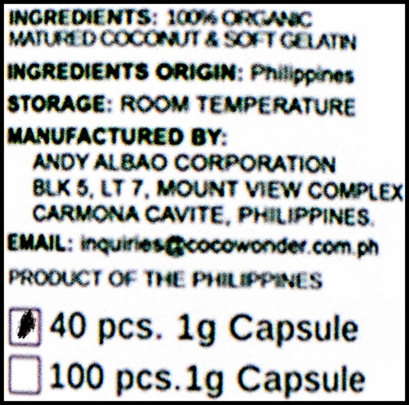 CocoWonder Organic Coconut MCT Oil Encapsulated 1000mg (40 caps) - Organics.ph