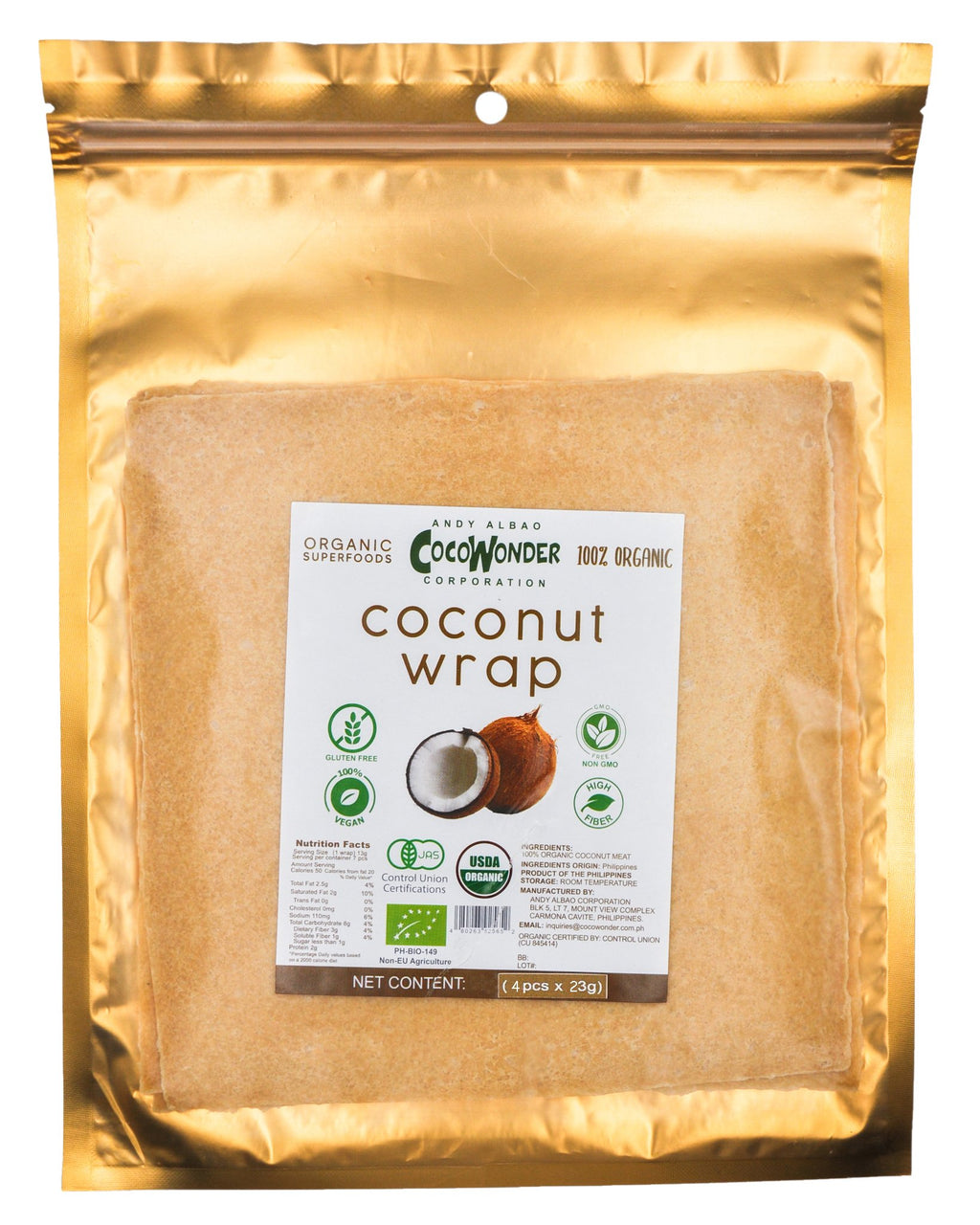 Cwc Coconut CocoWonder Organic Coconut Wrap 4pcs. (52g) - Organics.ph