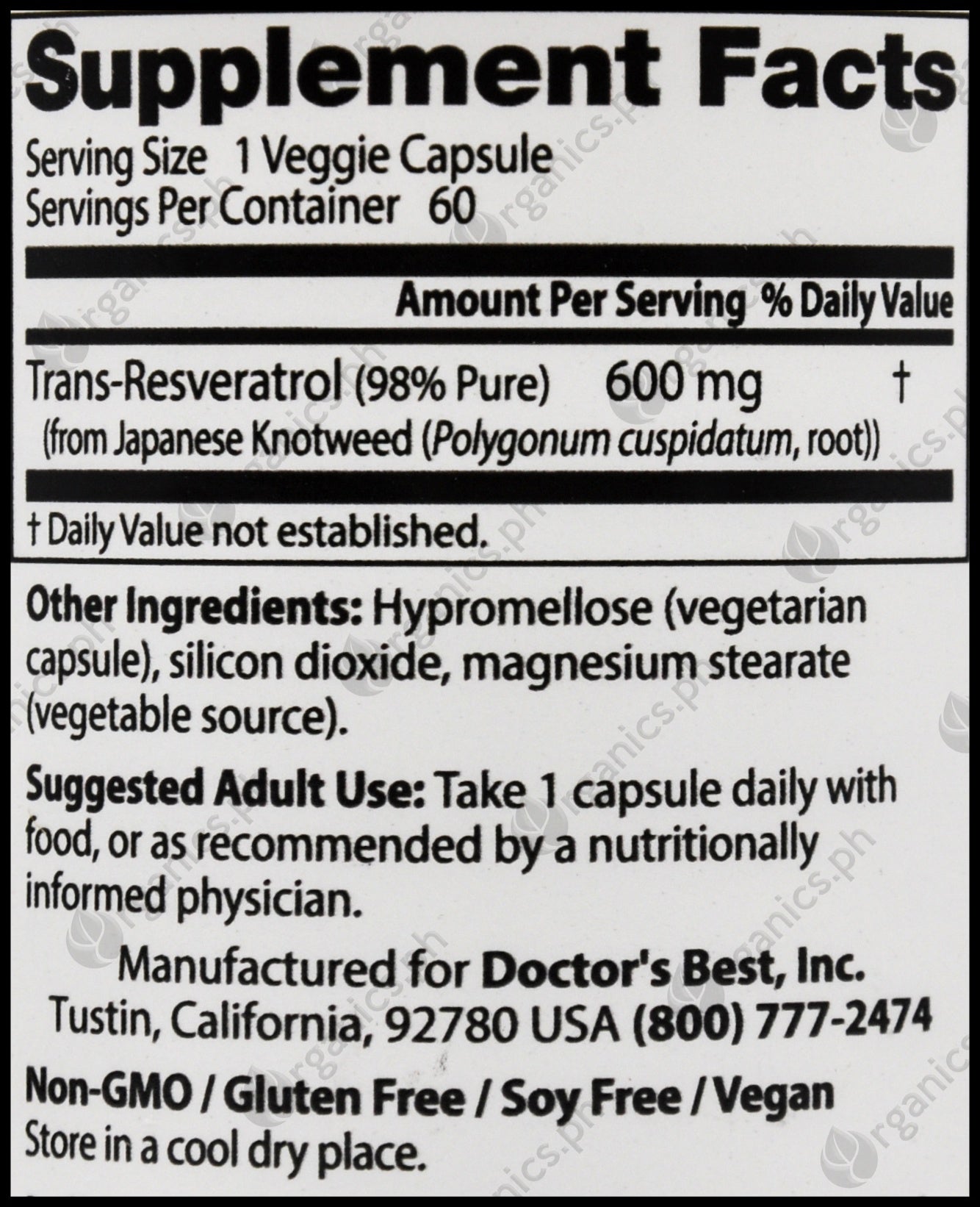 DB H- Potency Trans-Resveratrol 600, 600mg (60 caps)