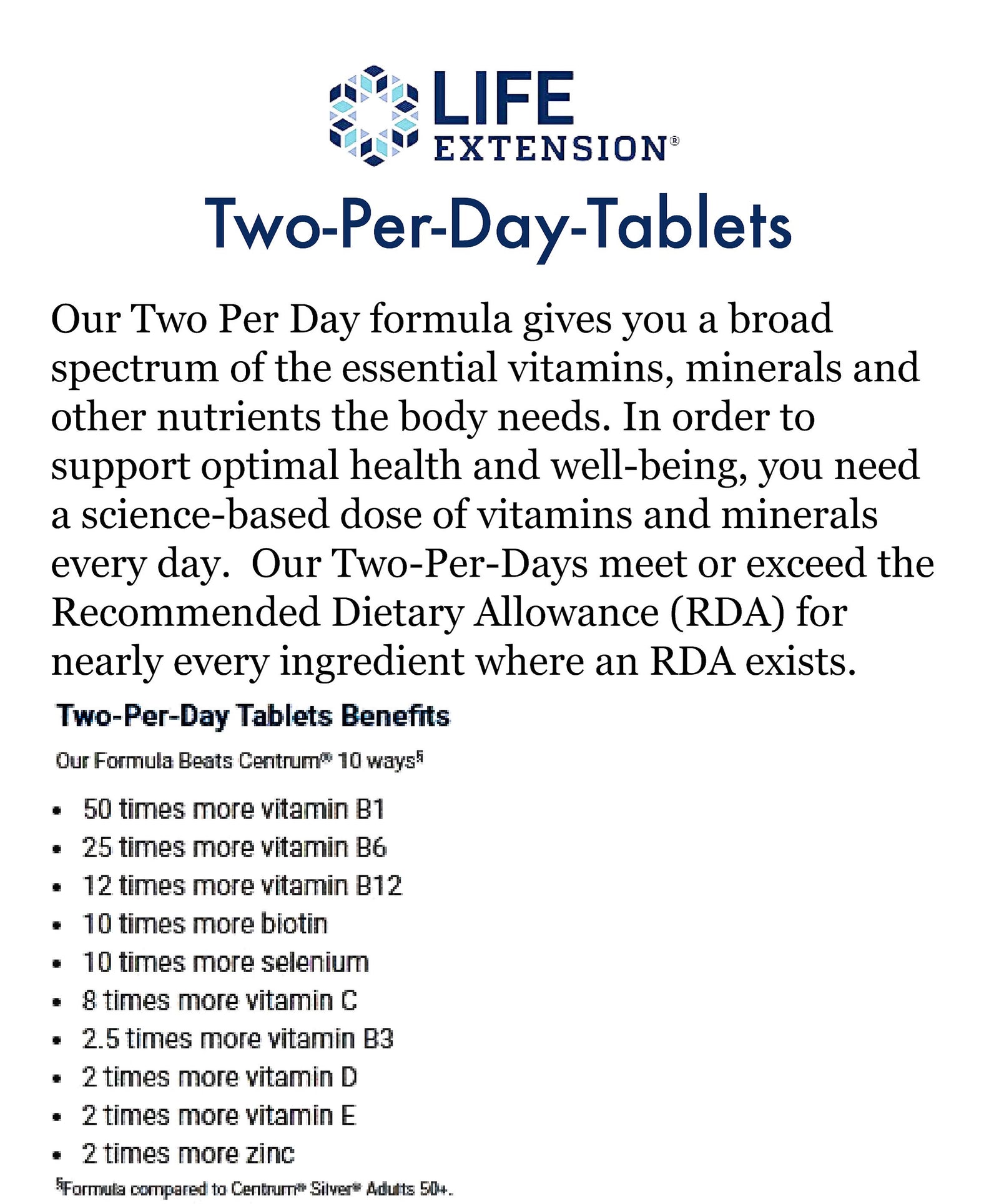 Life Extension Multivitamin Two-Per-Day Tablets (120 tablets or caps) -  Organics.ph
