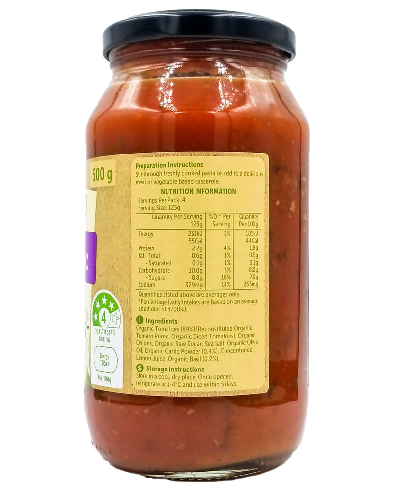 Macro Organic Pasta Sauce - Chunky Tomato Garlic & Basil (500g) - Organics.ph