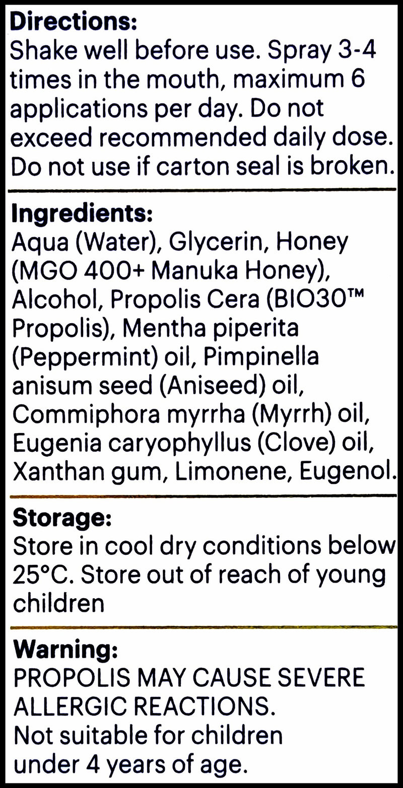 Manuka Health Manuka Honey & Propolis Oral Spray MGO400+ (20ml) - Organics.ph