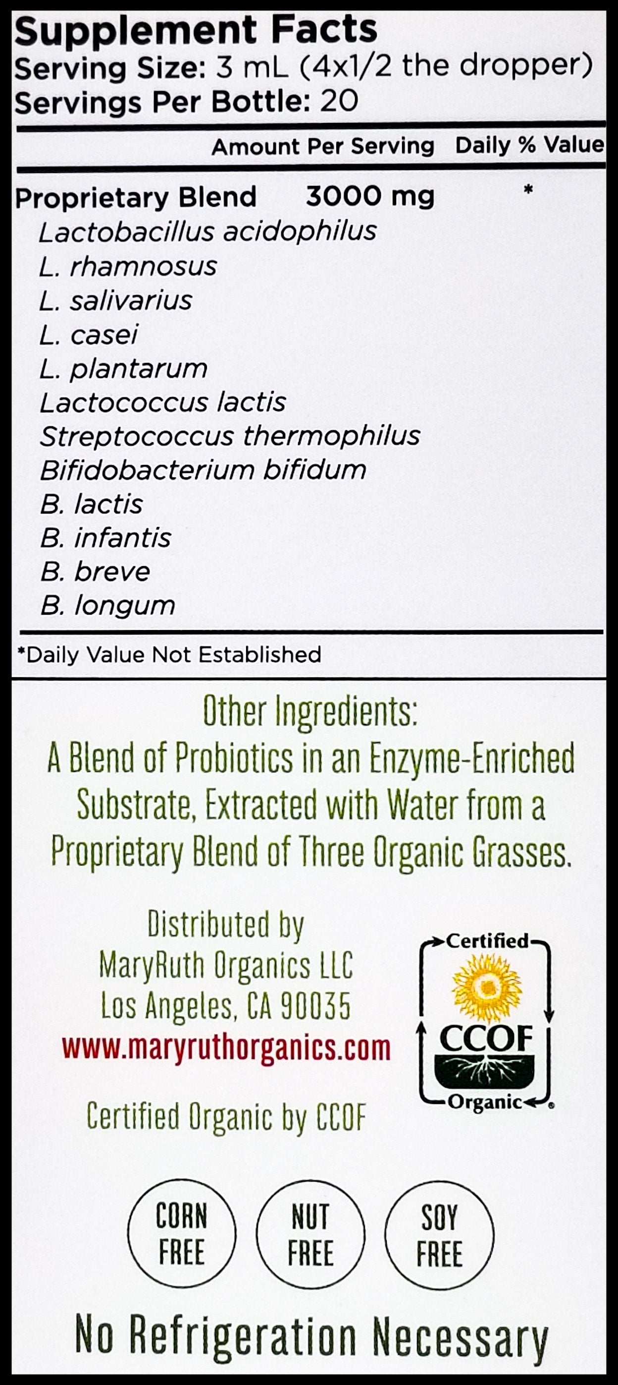 Mary Roots Liquid Mary Ruth's Organic Liquid Probiotic (Unflavored) (60ml)