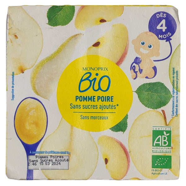 Monoprix Organic Baby Food 4+ months - Apple Pear (4x100g) - Organics.ph