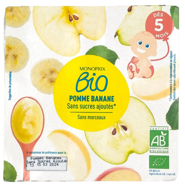 Monoprix Organic Baby Food 5+ months - Apple Banana (4x100g) - Organics.ph