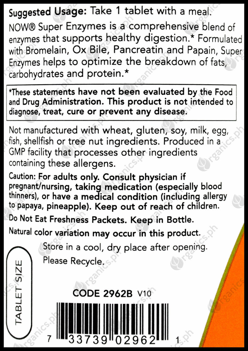 Now Super Enzymes (180 caps or tablets) - Organics.ph