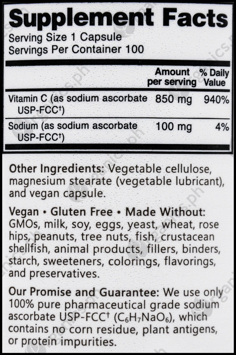 NutriBiotic Non-Acidic Vitamin C 850mg (100 caps) - Organics.ph