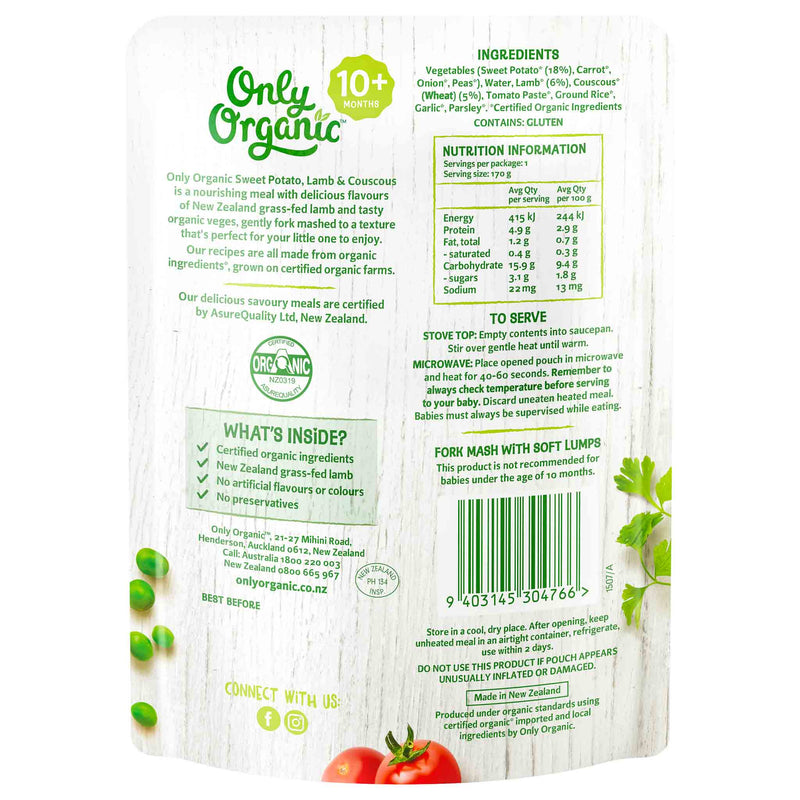 Only Organic Baby Food 10+ months - Sweet Potato Lamb & CousCous (170g) - Organics.ph