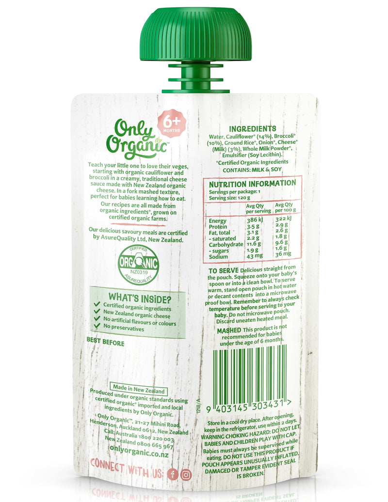 Only Organic Baby Food 6+ months - Cauliflower Broccoli & Cheddar (120g) - Organics.ph