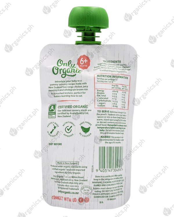Only Organic Baby Food 6+ months - Chicken Sweetcorn & Brown Rice (120g) - Organics.ph