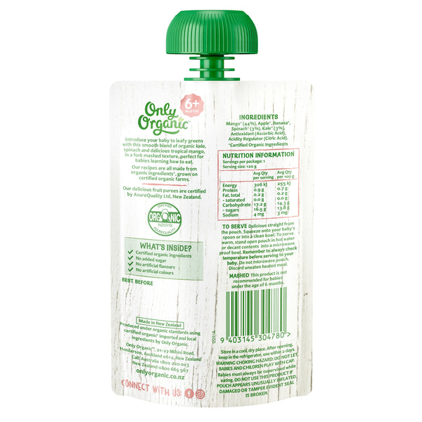 Only Organic Baby Food 6+ months - Mango Spinach & Kale (120g) - Organics.ph