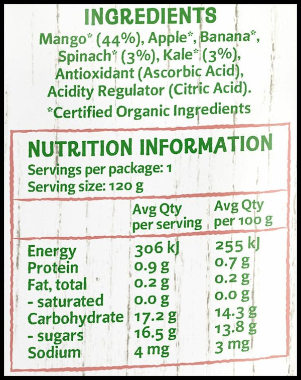 Only Organic Baby Food 6+ months - Mango Spinach & Kale (120g) - Organics.ph
