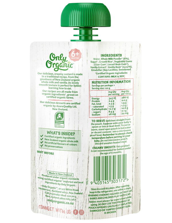 Only Organic Baby Food 6+ months - Vanilla Bean Custard (120g) - Organics.ph