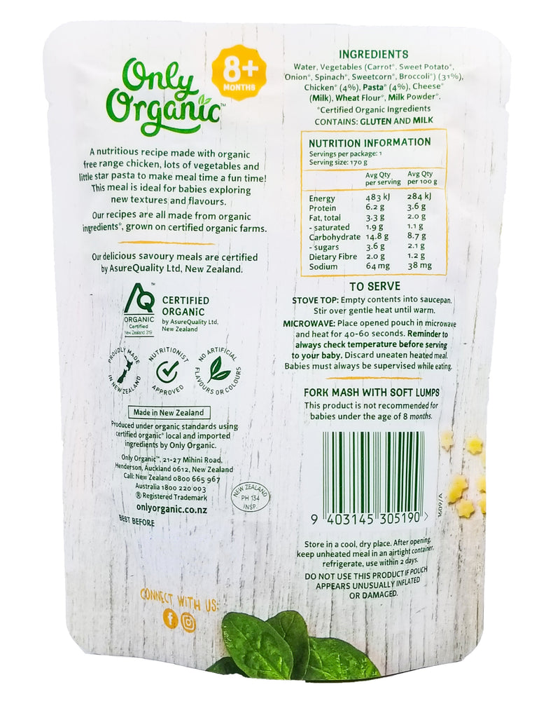 Only Organic Baby Food 8+ months - Chicken Vegetables & Star Pasta (170g) - Organics.ph