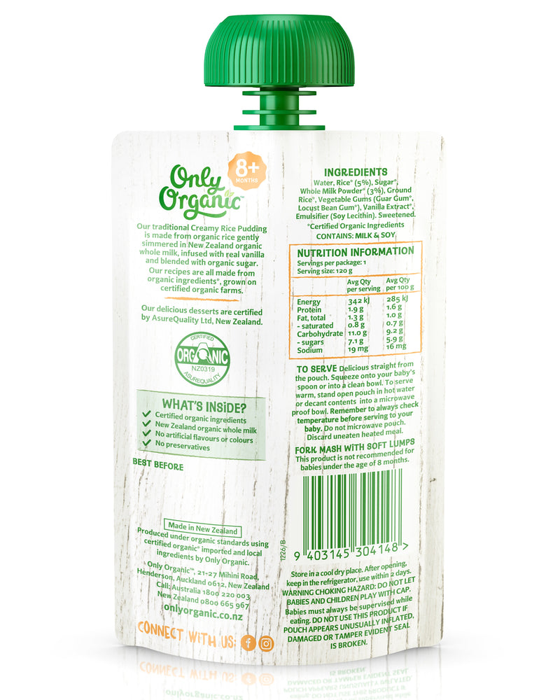 Only Organic Baby Food 8+ months - Creamy Rice Pudding (120g) - Organics.ph