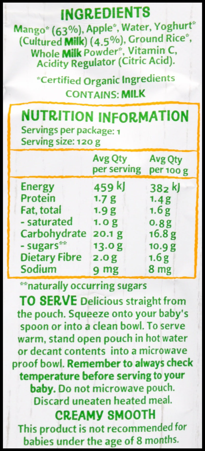 Only Organic Baby Food 8+ months - Mango & Yogurt Brekkie (120g) - Organics.ph
