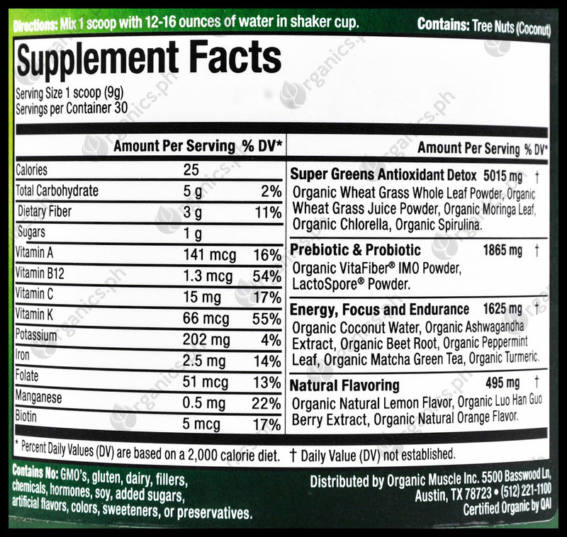 Organic Muscle Green Juice Superfood Powder (270g) - Organics.ph