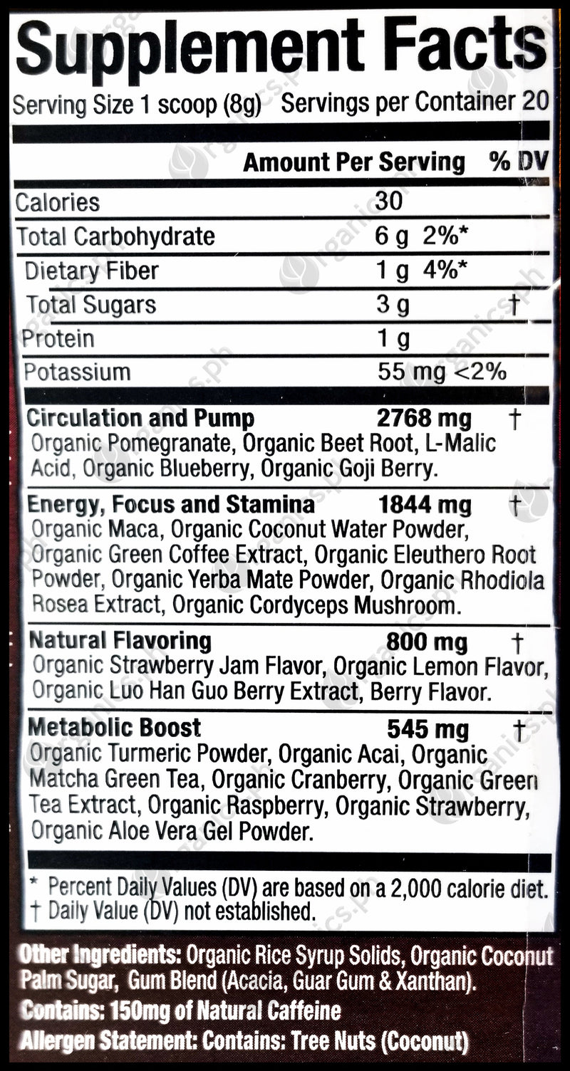 Organic Muscle Superfood Pre-Workout Powder - Lemon Berry (160g) - Organics.ph