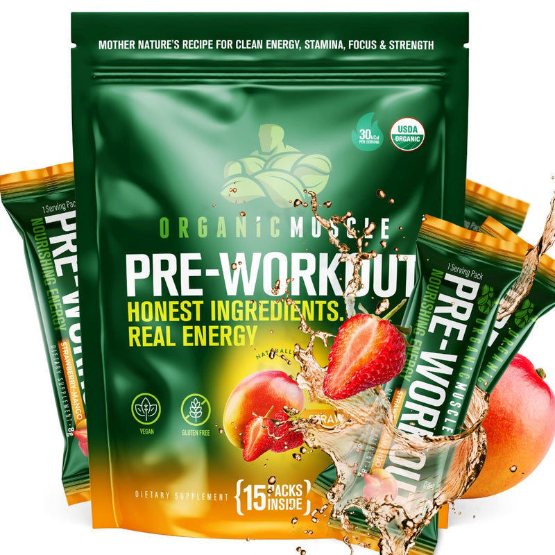 Organic Muscle Superfood PreWorkout Powder Strawberry Mango (15