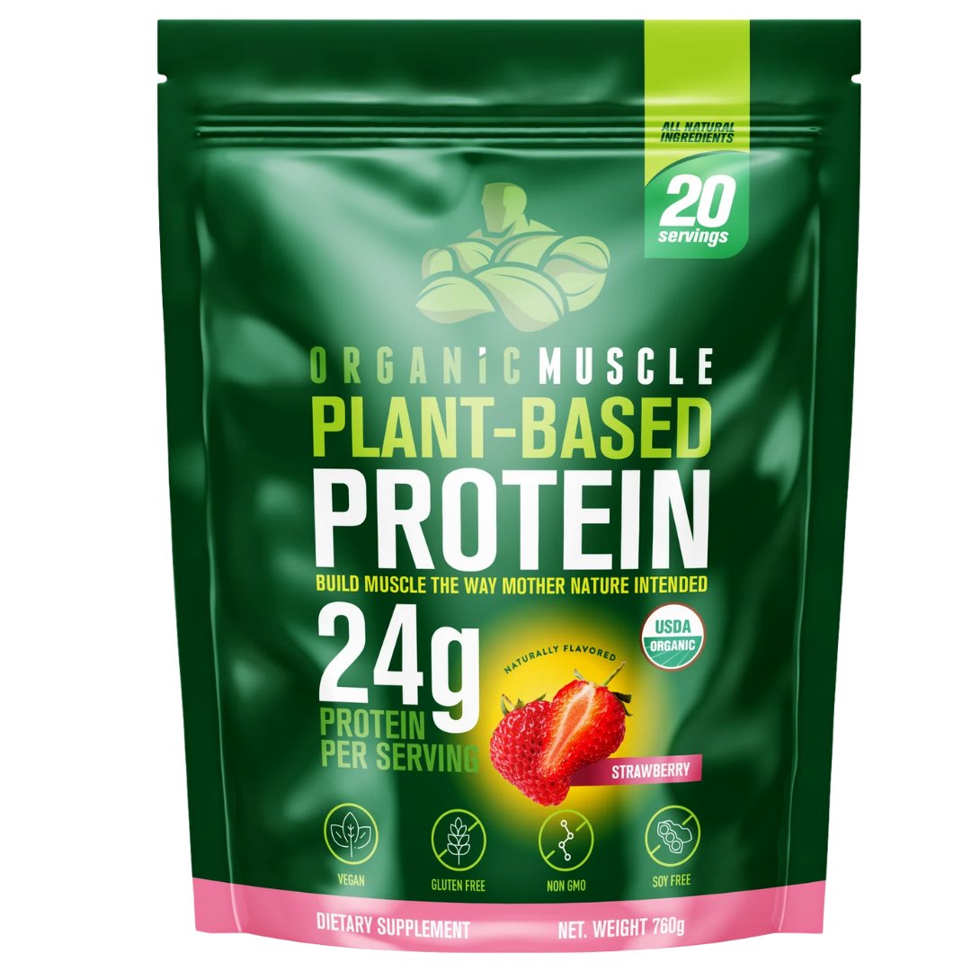 Organic Muscle Vegan Protein Powder - Strawberry - Resealable Pouch (760g)