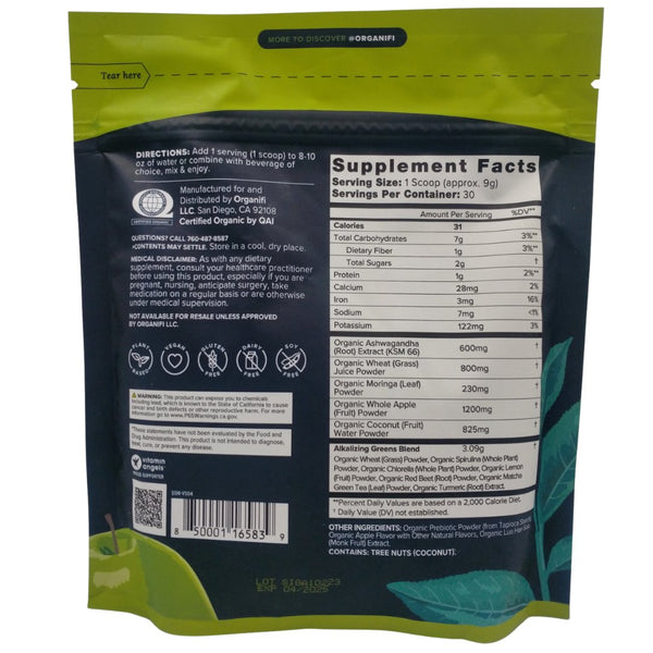 Organifi Green Juice Superfood Powder - Crisp Apple - Resealable Pouch (270g) - Organics.ph