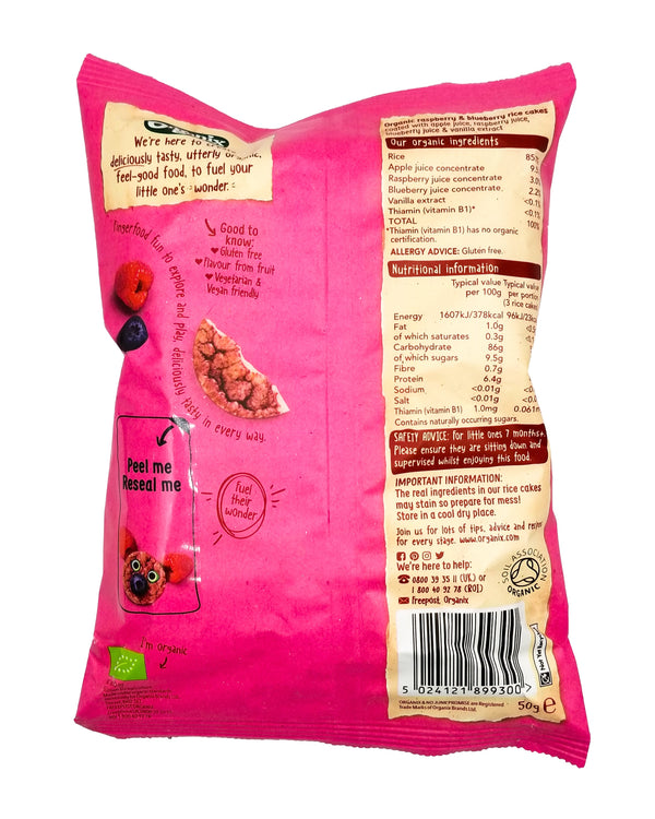 Organix Baby Snacks 7+ months - Raspberry & Blueberry Rice Cakes (50g) - Organics.ph