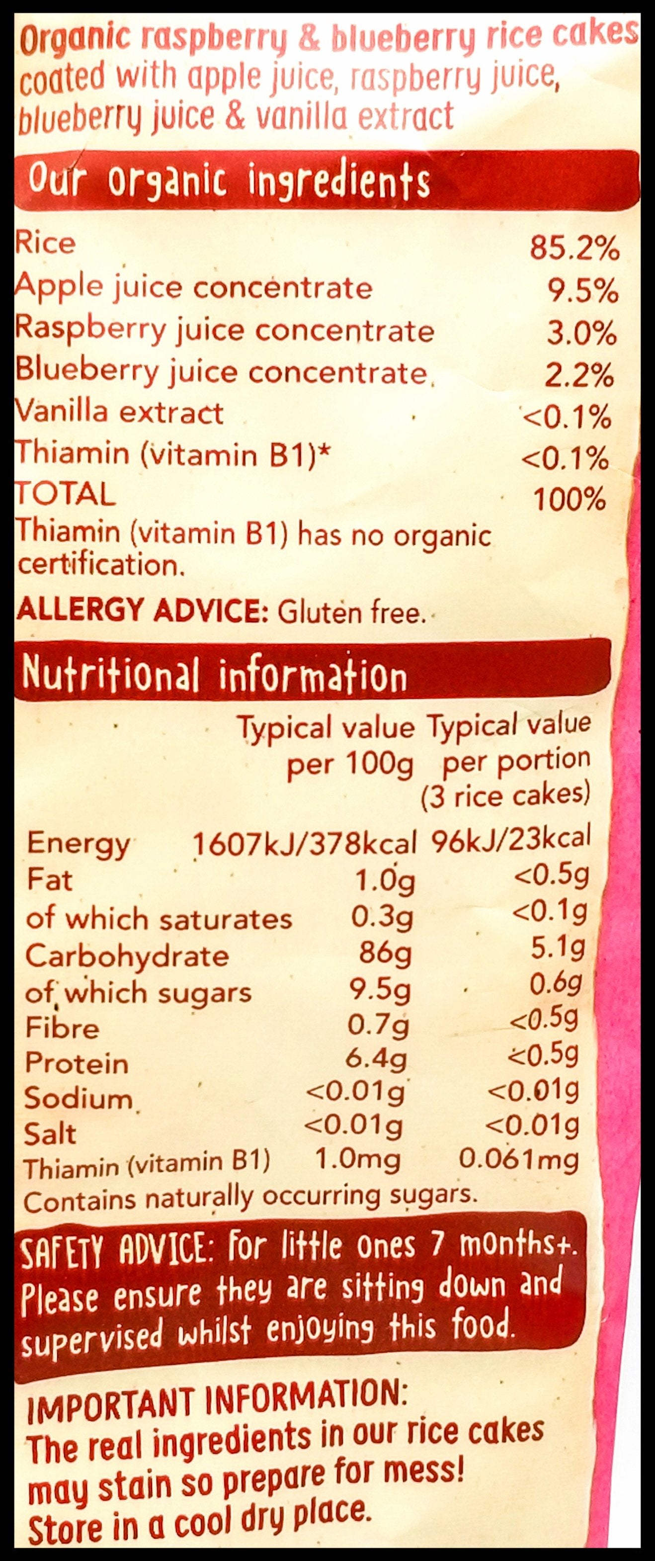 Organix Baby Snacks 7+ months - Raspberry & Blueberry Rice Cakes (50g)