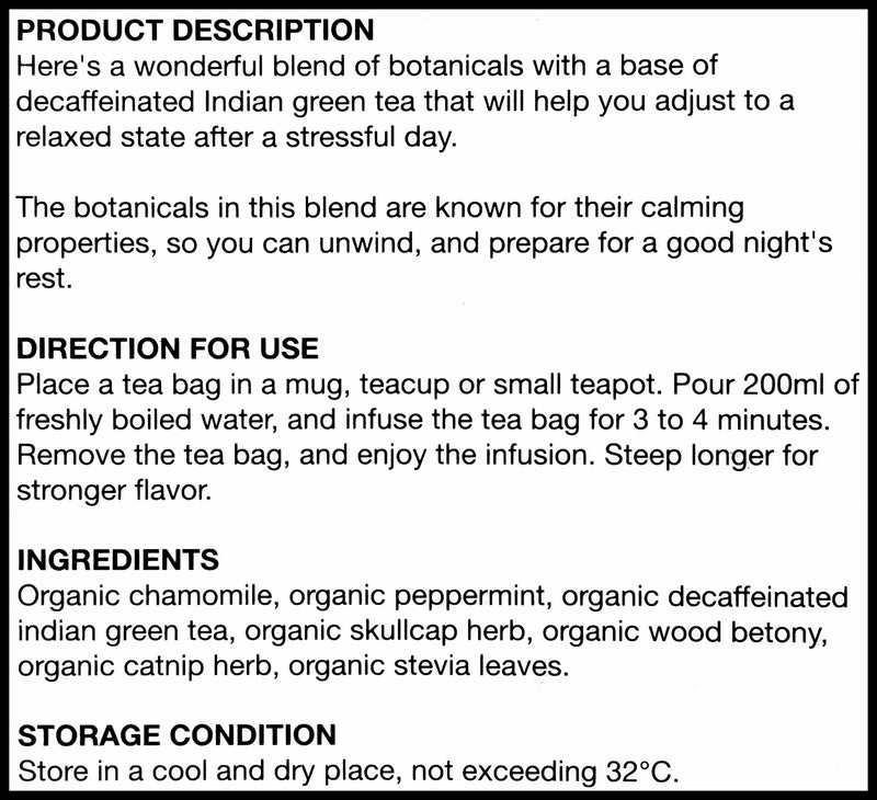 Sekaya Botanic Infusion Organic Cozy Calm Tea - Chamomile, Peppermint, Catnip (8 bags) - Organics.ph