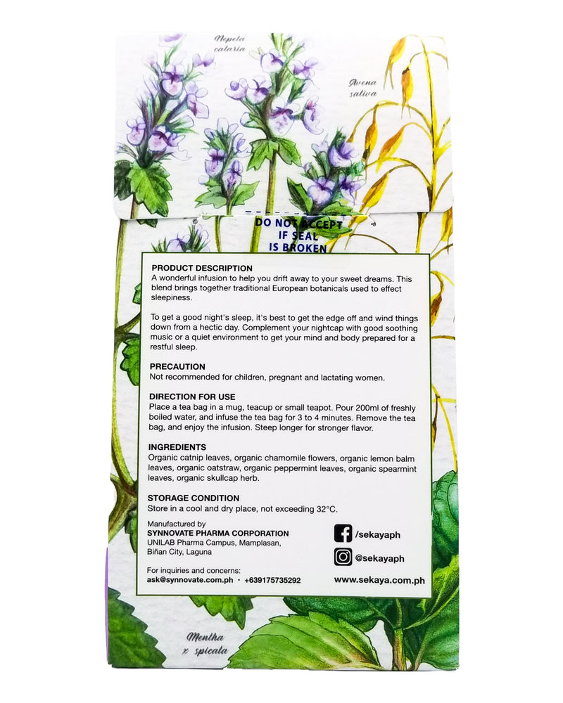 Sekaya Botanic Infusion Organic Easy Nightcap Tea - Chamomile, Catnip, Skullcap (8 bags) - Organics.ph
