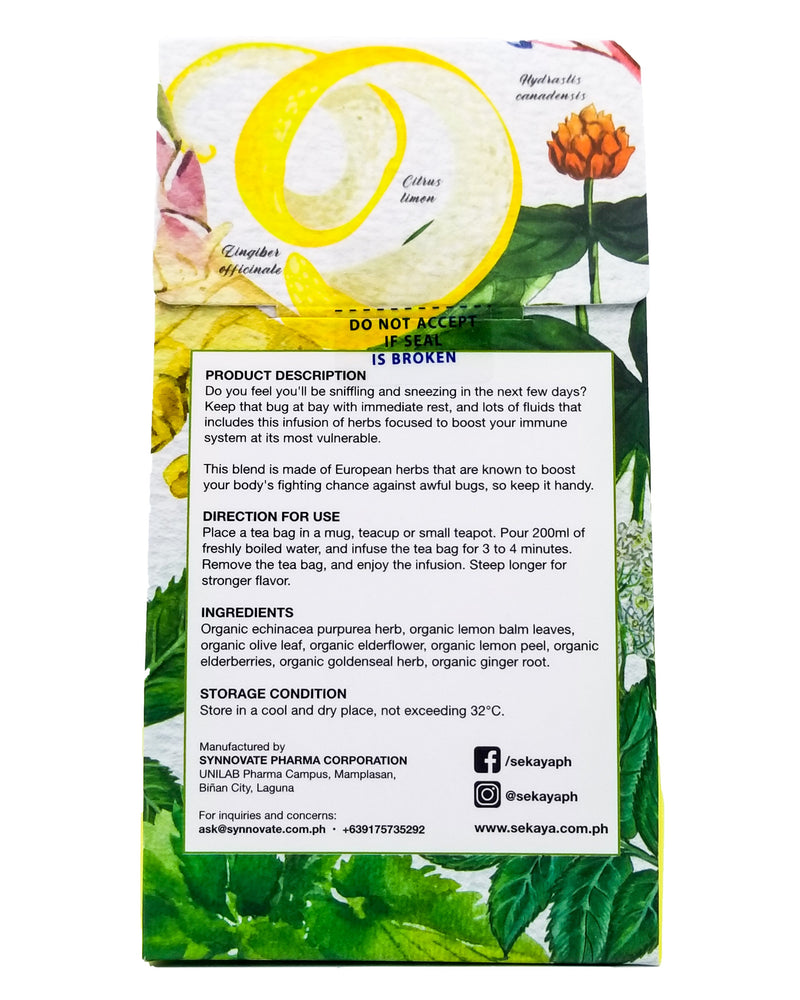 Sekaya Botanic Infusion Organic Immune Brew Tea - Ginger Root, Echinacea, Lemon (8 bags) - Organics.ph
