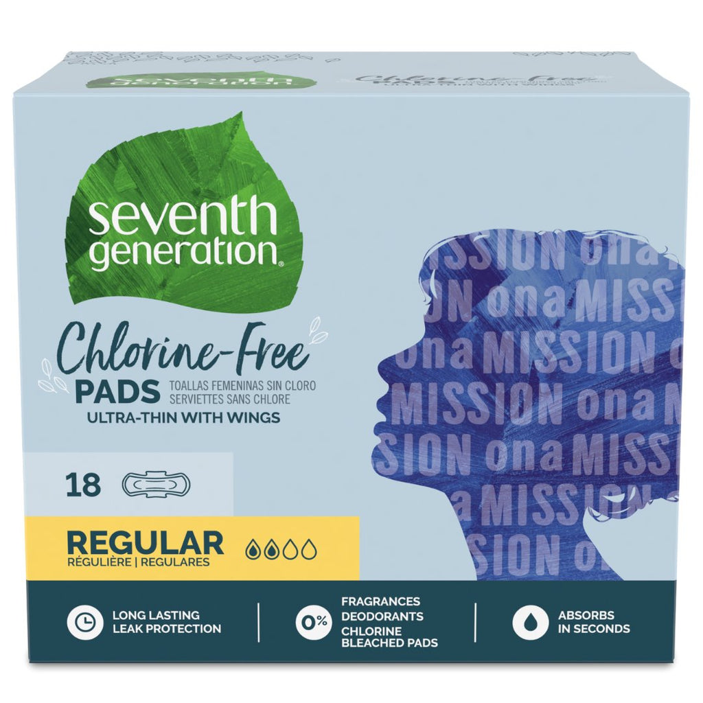 Seventh generation chlorine free pads ultra thin with wings regular 18
