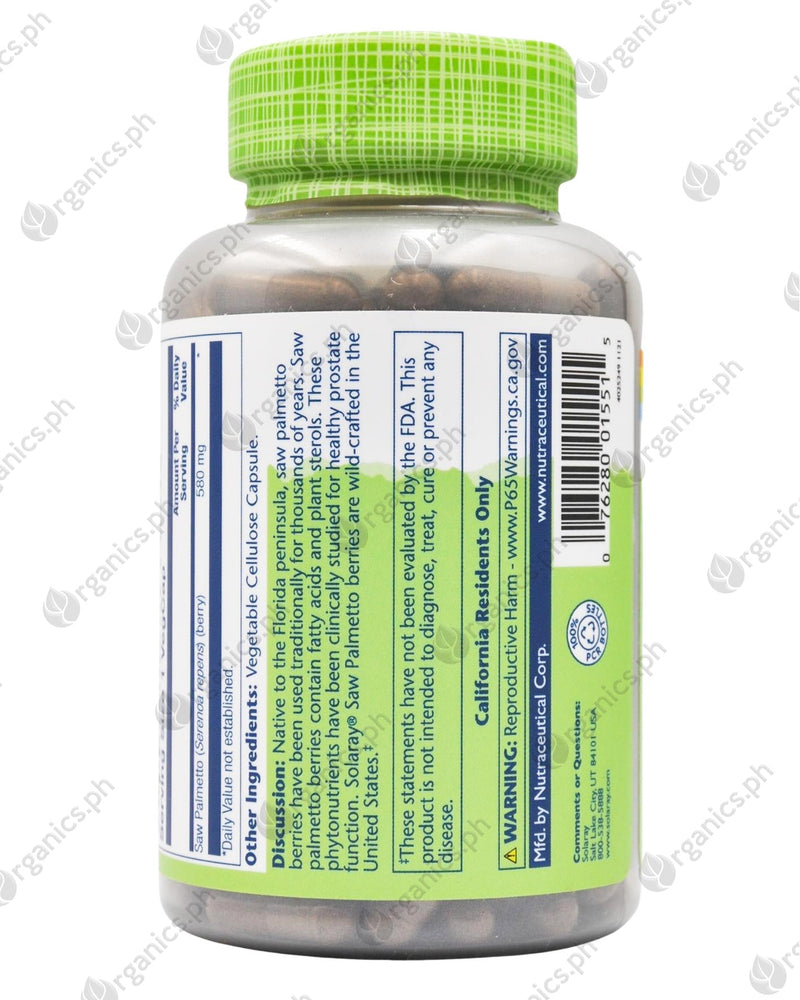 Solaray Saw Palmetto 580 mg (180 caps) - Organics.ph