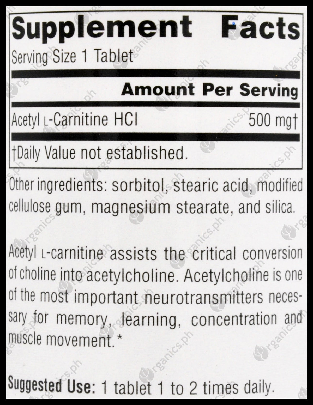 Source Naturals Acetyl L-Carnitine (500mg) (60 tablets) - Organics.ph Source Naturals Acetyl L-Carnitine (500mg) (60 tablets) - Organics.ph