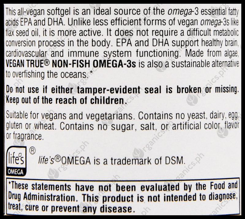 Source Naturals Vegan True Non-Fish Omega-3s 300mg (Algae Oil) (30 softgels) - Organics.ph