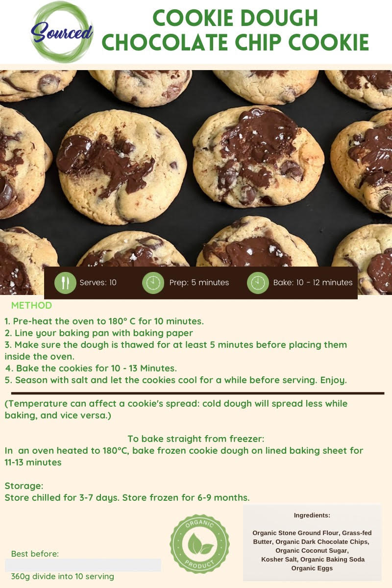 Sourced Organic Cookie Dough (Chocolate Chip) - Ready to Bake (360g) - Organics.ph
