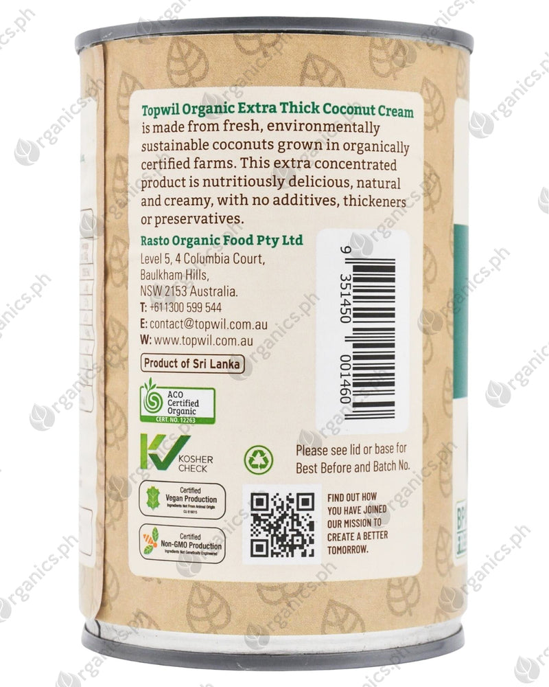 Topwil Organic Extra Thick Coconut Cream (Canned) (400ml) - Organics.ph