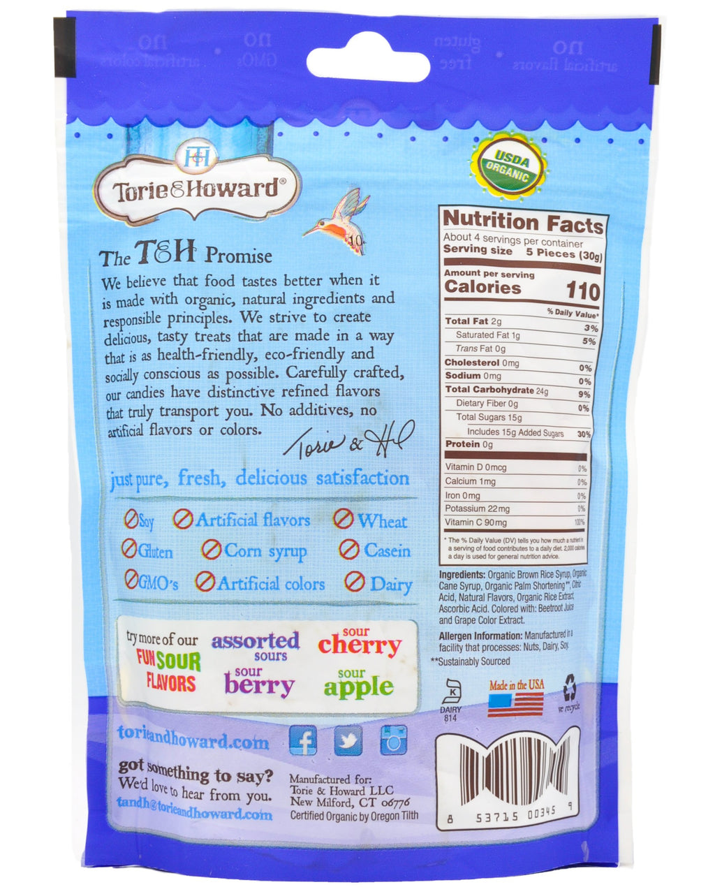 Torie & Howard Organic Chewy Sour Candies - Assorted Flavors (113g ...