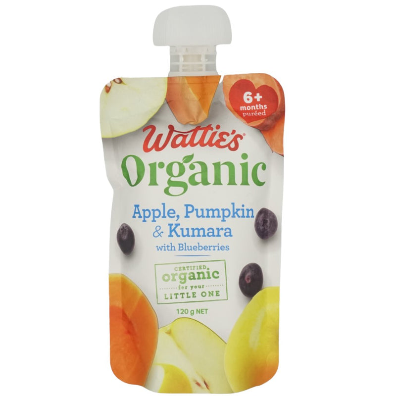 Wattie's Organic Baby Food 6+ months - Apple, Pumpkin, Kumara & Blueberries (120g) - Organics.ph